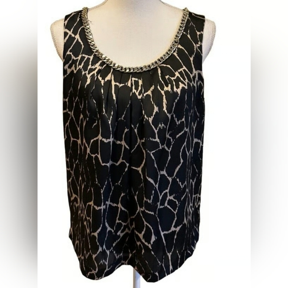 Dana Buchman womens sleeveless black gold blouse with chain medium